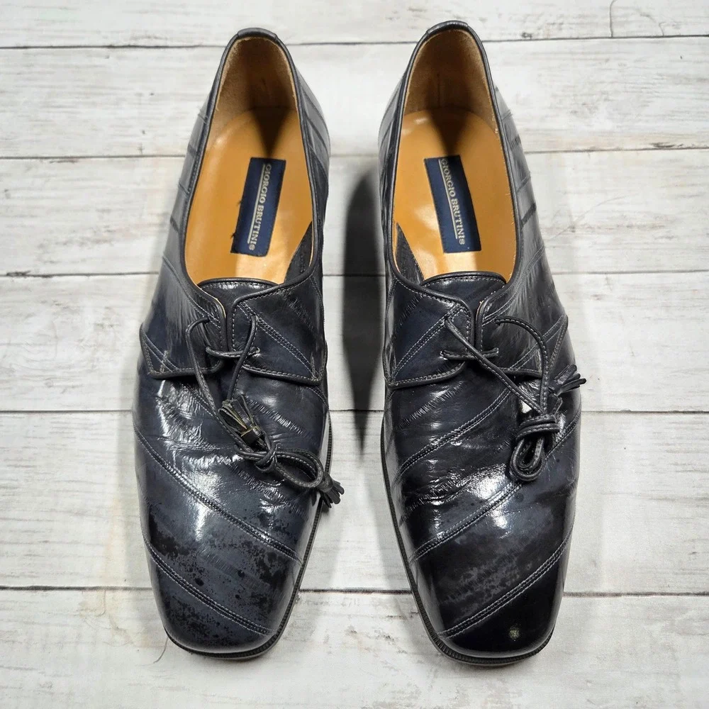 Giorgio Brutini Eel Skin Oxford Tassel Dress Shoes Mens 11.5 D Grey Blue 933278